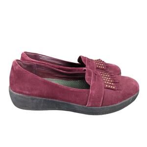 FitFlop Suede Loafers Wine Maroon Burgundy Flats Leather Women's‎ 7.5 Comfort